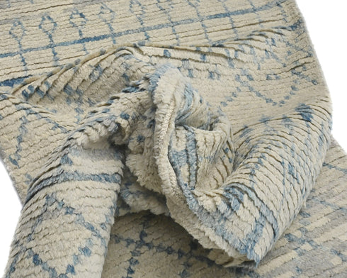 13 Feet Moroccan Beige Hand Woven Wool Runner Rug